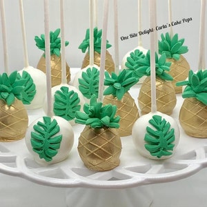 12 cake pops, metallic gold pinapples and palm leaf, individually wrapped, luau party, summer party, pool party