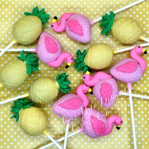 12 Cake pops, pineapples and flamingos, individually wrapped, summer party, pool party, tropical party