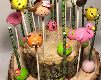 12 Jungle Animal Cake Pops, individually wrapped, Jungle theme Baby Shower, Zoo theme, Baby Shower,  Birthday Party