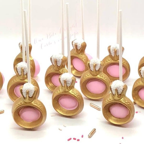 1 dz cake pops, engagement ring, dress, beach theme cake pops, individually wrapped, gold and pink, bridal shower, engagement party, wedding