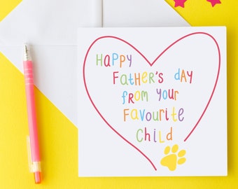 Feliz día del padre de parte de tu hijo favorito. Tarjeta del Día del Padre del Perro/Gato. Del Perro/Gato a Papá