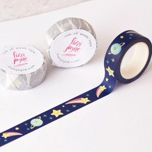 Cute Space Themed Washi Tape. Single Roll of decorative tape for crafts, scrapbooking and planners. image 1