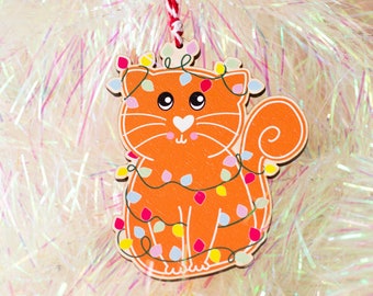 Gingerbread Cat Wooden Decoration, Tree Ornament