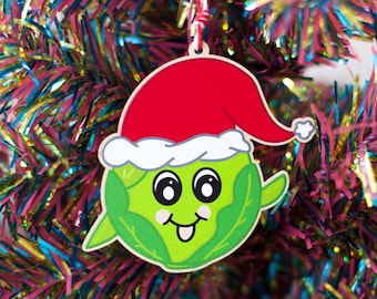 Cheeky Festive Sprout Wooden Christmas Hanging Decoration, Ornament for the Tree.