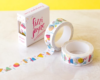 90s Inspired Pattern Washi Tape. Memphis graphics with musical notes. Single Roll of decorative tape for crafts, scrapbooking and planners.