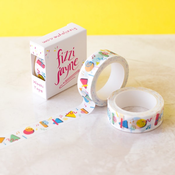 90s Inspired Pattern Washi Tape. Memphis graphics with musical notes. Single Roll of decorative tape for crafts, scrapbooking and planners.
