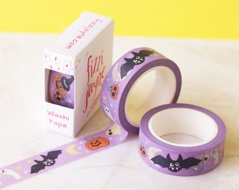 Cute Halloween Bats, Pumpkin and Ghosts, colourful Washi Tape. Single Roll of decorative tape for crafts, scrapbooking and planners.