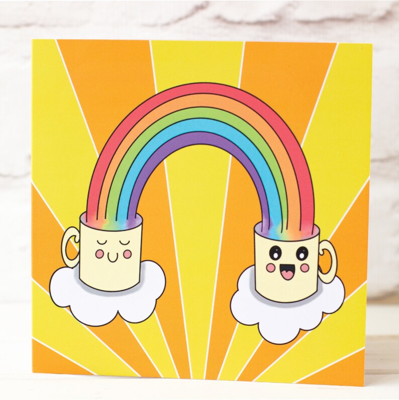Send a Smile. Happy, Cute Mugs and Rainbows Greeting Card. image 2