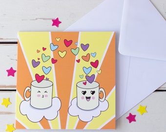 Tarjeta de aniversario de San Valentín linda y colorida con corazones de arcoíris