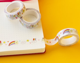 Cinta Washi colorida y arcoíris. Rollo individual de cinta decorativa para manualidades, scrapbooking y planificadores.