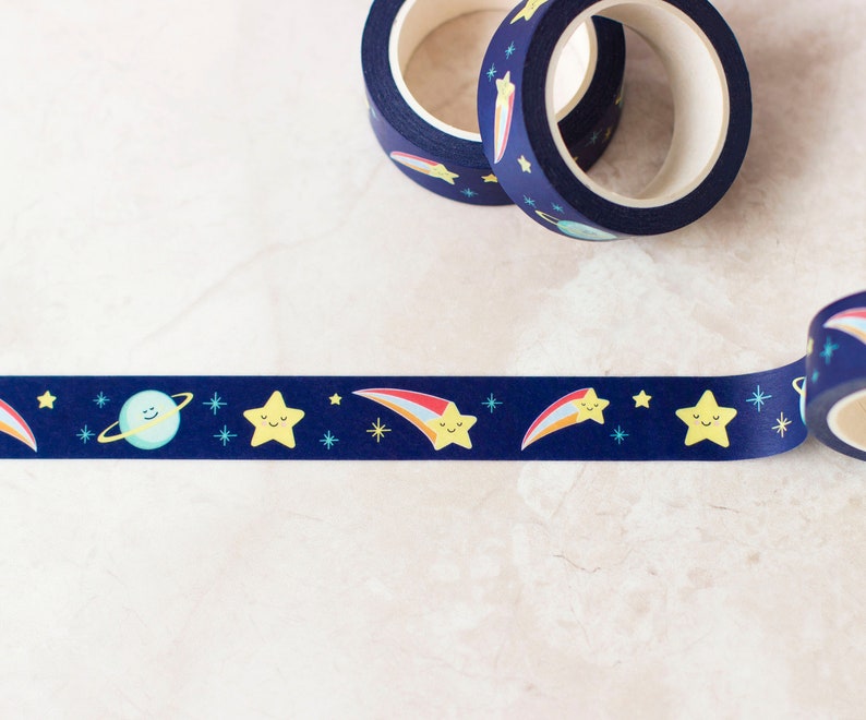 Cute Space Themed Washi Tape. Single Roll of decorative tape for crafts, scrapbooking and planners. image 2