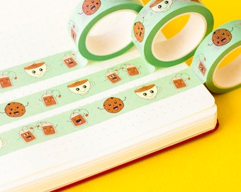 Linda cinta Washi de té y galletas. Rollo individual de cinta decorativa para manualidades, scrapbooking y planificadores.