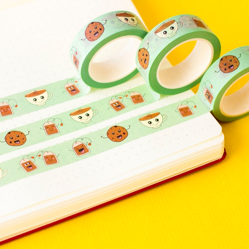 Cute Tea and Biscuit Washi Tape. Single Roll of decorative tape for crafts, scrapbooking and planners. image 1