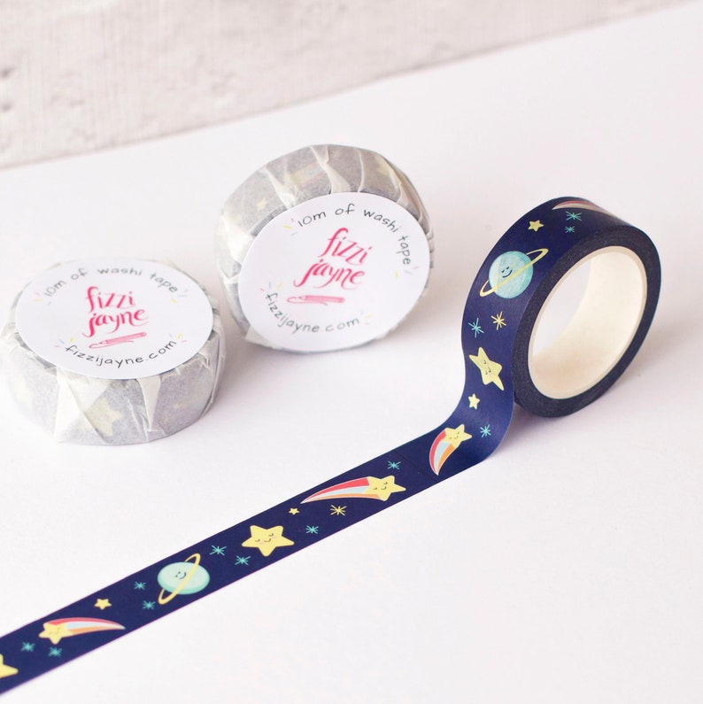 Cute Space Themed Washi Tape. Single Roll of decorative tape for crafts, scrapbooking and planners. image 1