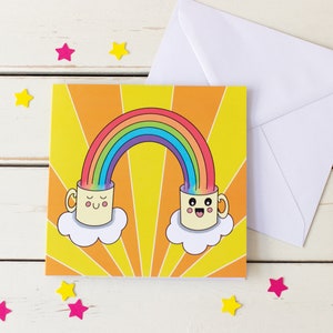 Send a Smile. Happy, Cute Mugs and Rainbows Greeting Card. image 3