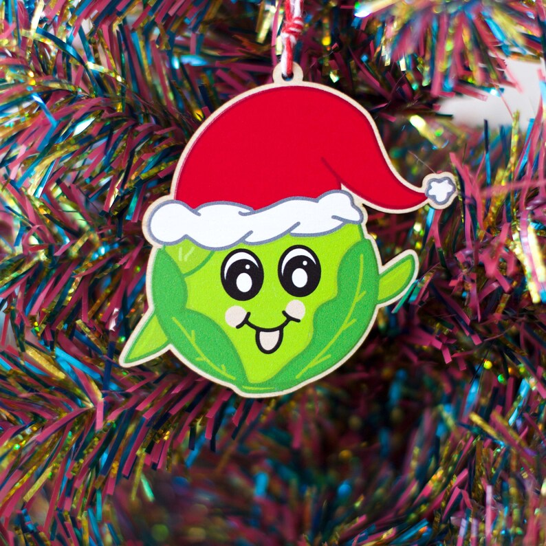 Cheeky Festive Sprout Wooden Christmas Hanging Decoration, Ornament for the Tree. image 1