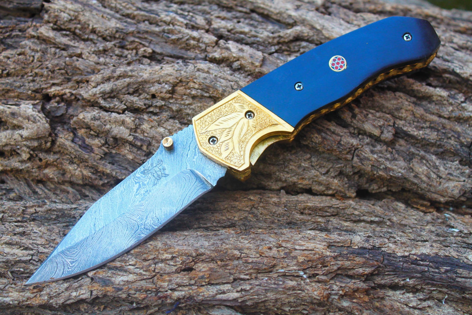 3.7Blade Custom Handmade Folding Knife w/Engrave Brass Etsy