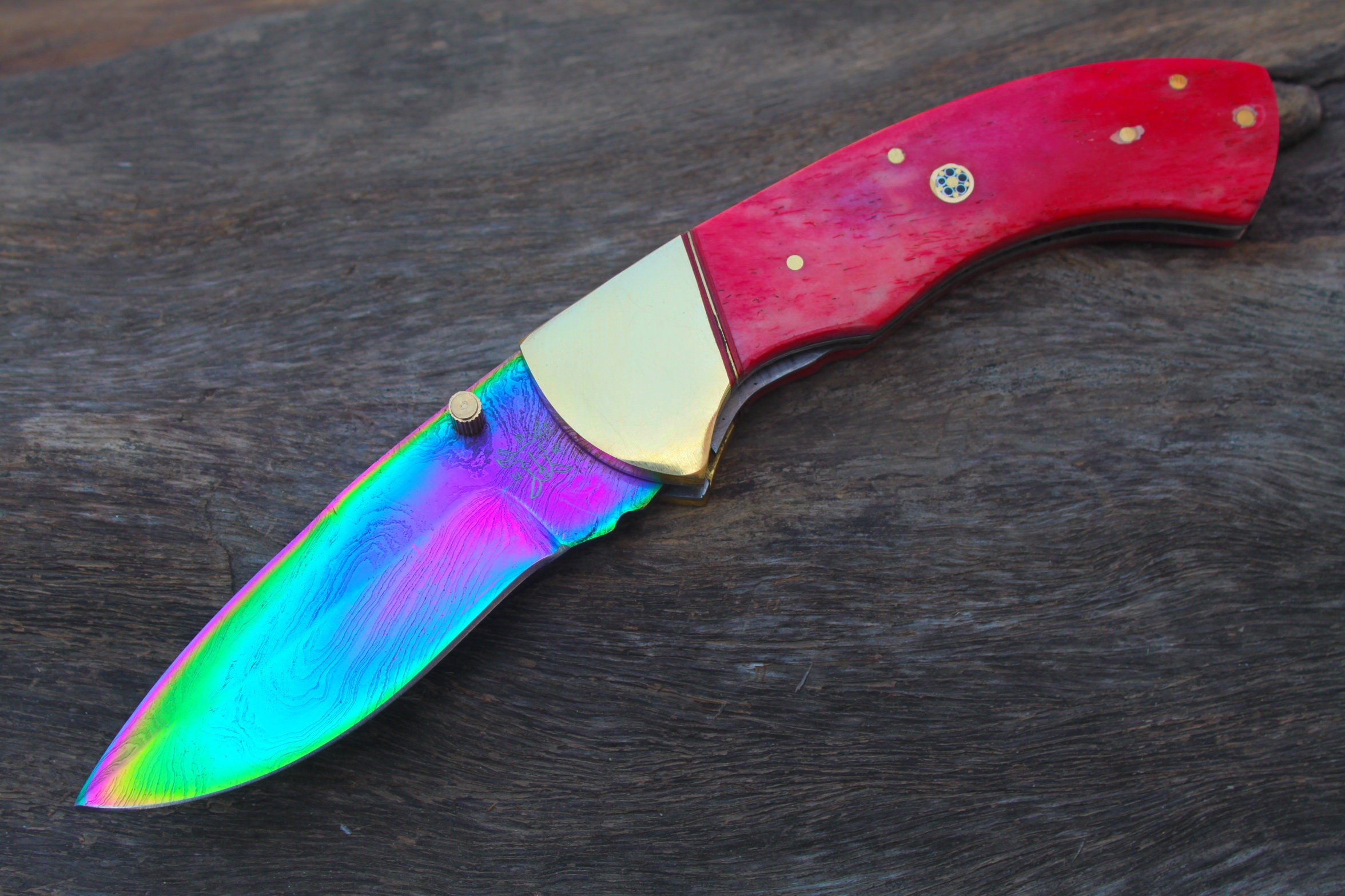 34 Titanium gecoate Damascus blade aangepaste vouwen Etsy Nederland