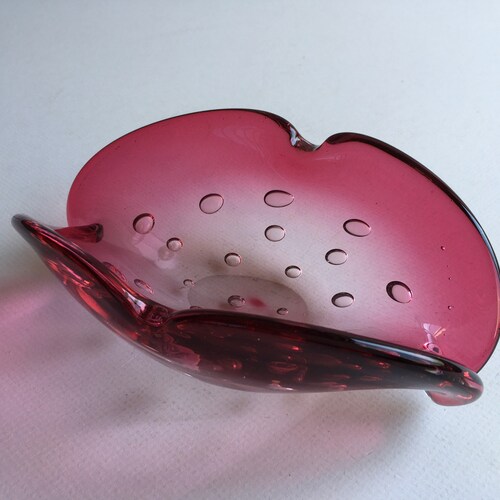 Vintage Retro Murano Glass Ashtray Green Bubble Glass Catch Etsy