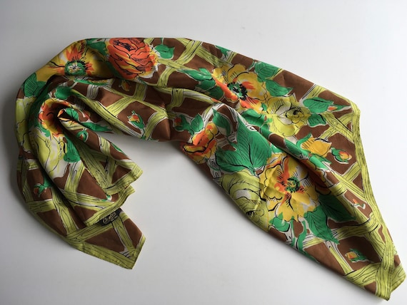 Foulard Carré Vintage En Soie - Motif Gavroche Vert Et Noir - 31x31 Cm - Occasion