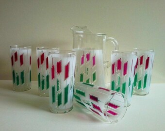 Mid Century Pitcher and Tumblers Set.