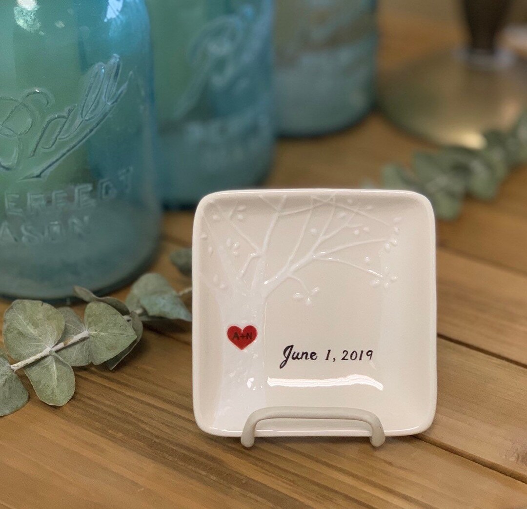 Personalized Hand Painted Ceramic Ring Dish, Wedding Anniversary Gift ...