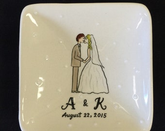 Wedding gift - Personalized Hand Painted Ceramic Ring Dish, ring holder- Anniversary, Valentine's Day