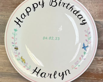 Personalized Hand Painted Ceramic Birthday Plate or Special Occasion Plate