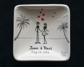 Engagement gift, Wedding gift - Personalized Hand Painted Ceramic Ring Dish, ring holder- Anniversary plate, Valentine's Day