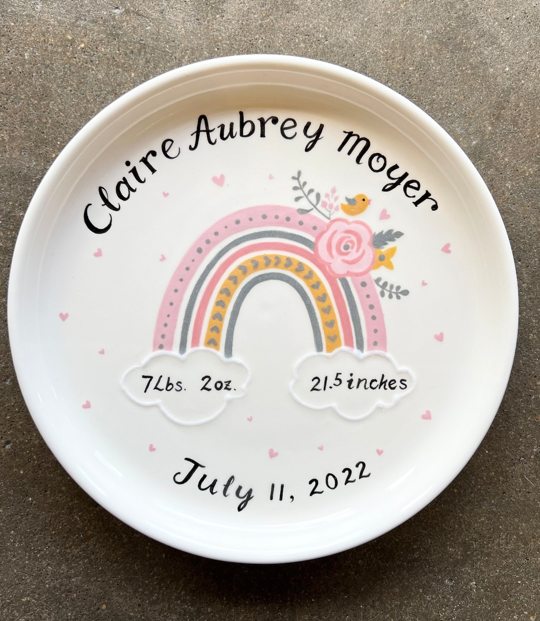 Personalized Hand Painted Birth Plate or Special Occasion Plate, Pink