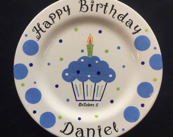 Custom Name Personalized Hand Painted cupcake Ceramic Birthday Plate or Special Occasion Plate