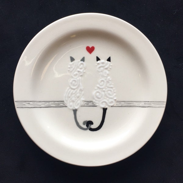 Engagement gift, Wedding gift, Valentine's day gift,Personalized Ceramic Ring Dish, ring holder plate- Anniversary, cats ring dish