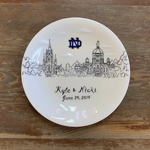 Unique Engagement gift, ring dish, Notre Dame university skyline, Personalized Hand Painted Ceramic Ring Dish plate