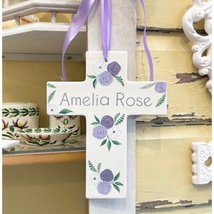 Hand painted Ceramic cross, baptism cross, christening cross, baptism gift