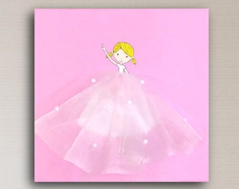 Pink nursery decor, pink tutu ballerina original wall art