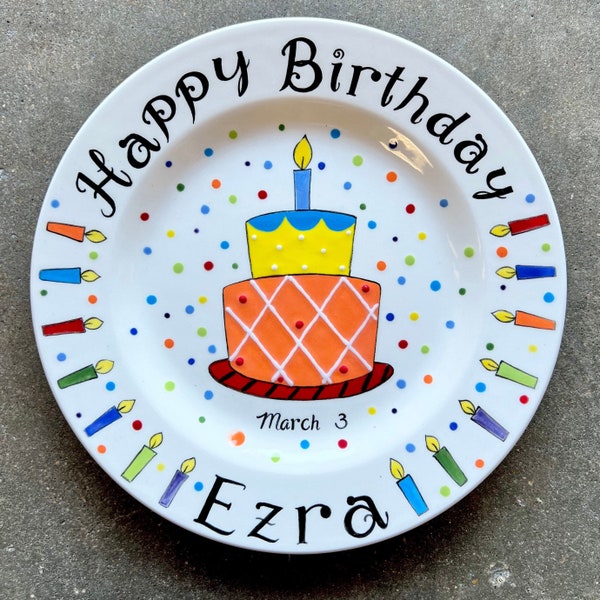 Custom Name Personalized Hand Painted Ceramic Birthday Plate or Special Occasion Plate