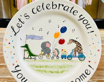 Personalized Hand Painted Children's Birth Plate or Special Occasion Plate
