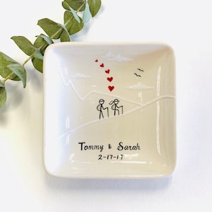 Hiking Engagement gift, Wedding gift, Valentine&#39;s day gift-Ceramic Ring Dish, hiking ring holder- Anniversary, Valentine&#39;s