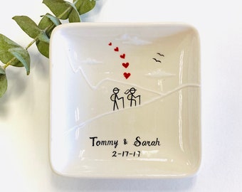 Hiking Engagement gift, Wedding gift, Valentine's day gift-Ceramic Ring Dish, hiking ring holder- Anniversary, Valentine's