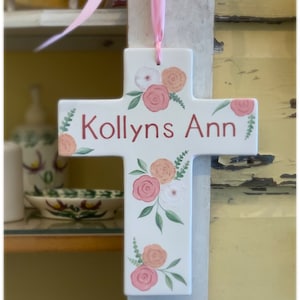 Hand painted Ceramic cross, baptism cross, christening cross, baptism gift