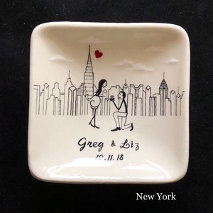 New York city skyline, Engagement gift, ring dish, Las Vegas, Philadelphia skyline, Personalized Hand Painted Ceramic Ring Dish plate