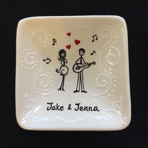 Engagement ring dish , Wedding gift - Personalized Ceramic Ring Dish, ring holder- Anniversary, Valentine's Day, music lovers, guitarist