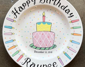 Birthday plate, Custom Name Personalized Hand Painted Ceramic Birthday Plate or Special Occasion Plate