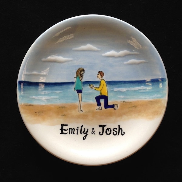 Engagement, Wedding gift - Personalized Hand Painted Ceramic Ring Dish, ring holder- Anniversary, Valentine's Day