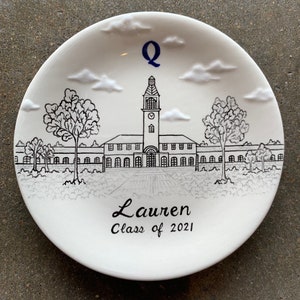 Regalo de graduación único, plato para anillos, Universidad de Qunnipiac, plato para anillos de cerámica pintado a mano personalizado