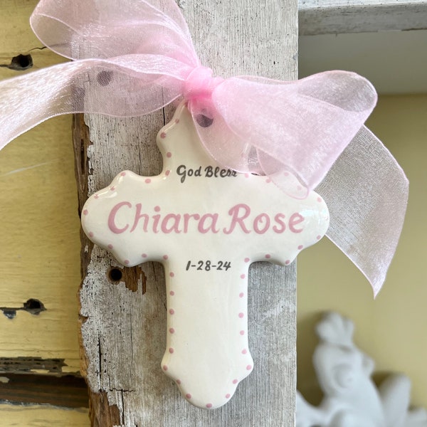 Hand painted Personalized Cross Ornament- Easter, Baptism, Christening or Baby Shower Gift