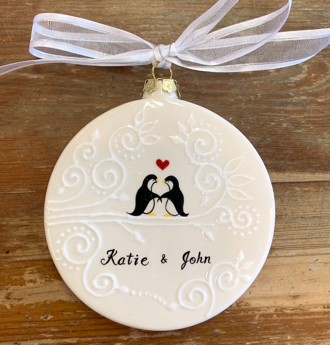 Personalized Hand Painted Ceramic Ornament, Christmas, Engagement, Wedding, Anniversary Gift - Etsy