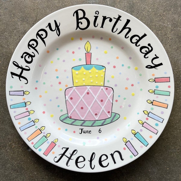Birthday plate, Custom Name Personalized Hand Painted Ceramic Birthday Plate or Special Occasion Plate