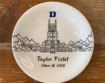 Unique Graduation gift, ring dish, Duke university skyline, Notre Dame University, University Personalized Hand Painted Ceramic Ring Dish