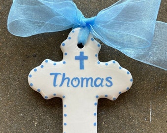 Hand painted Personalized Cross Ornament- Easter, Baptism, Christening or Baby Shower Gift